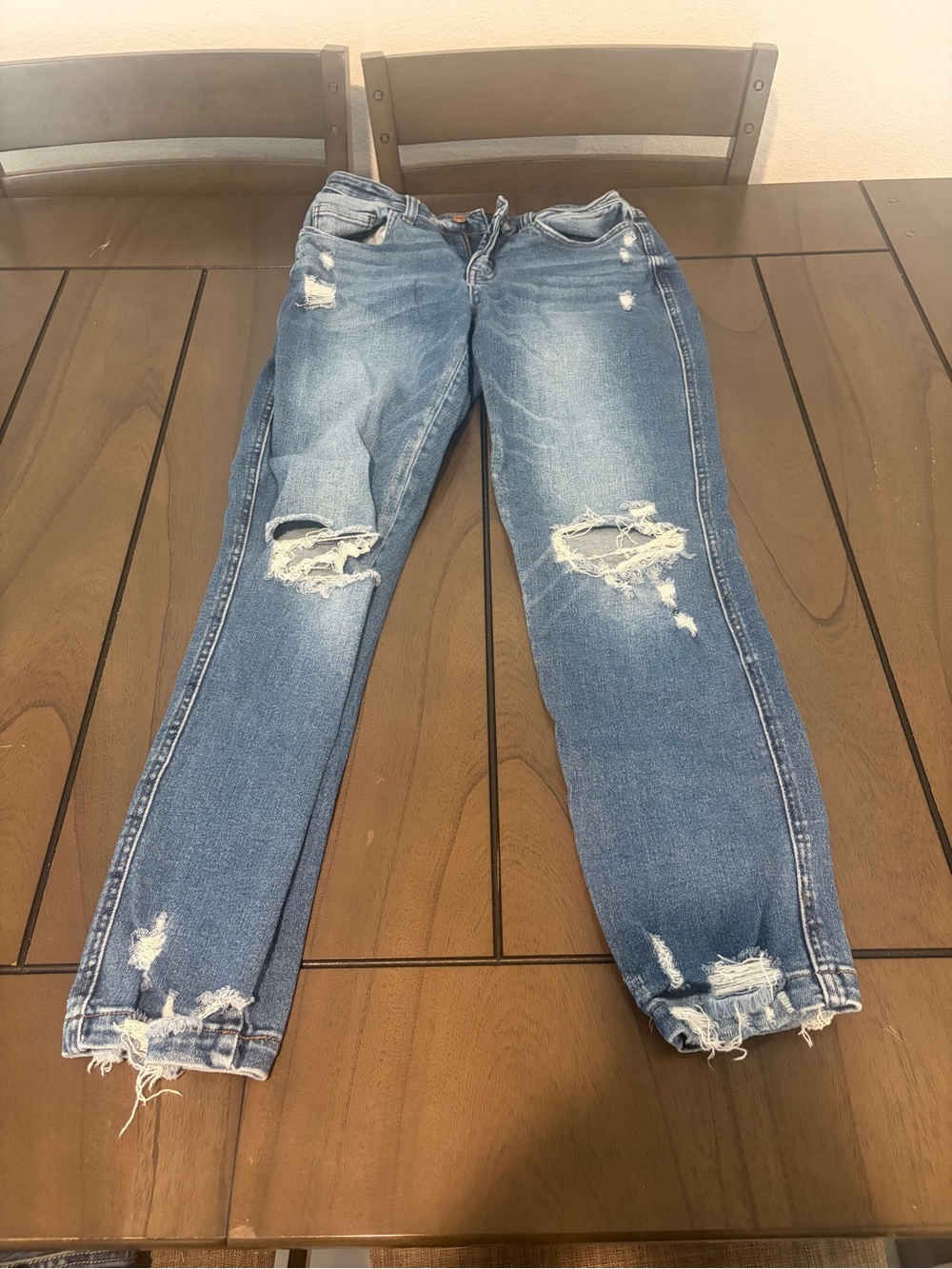 Buckle Distressed Medium Blue Straight Leg Jeans